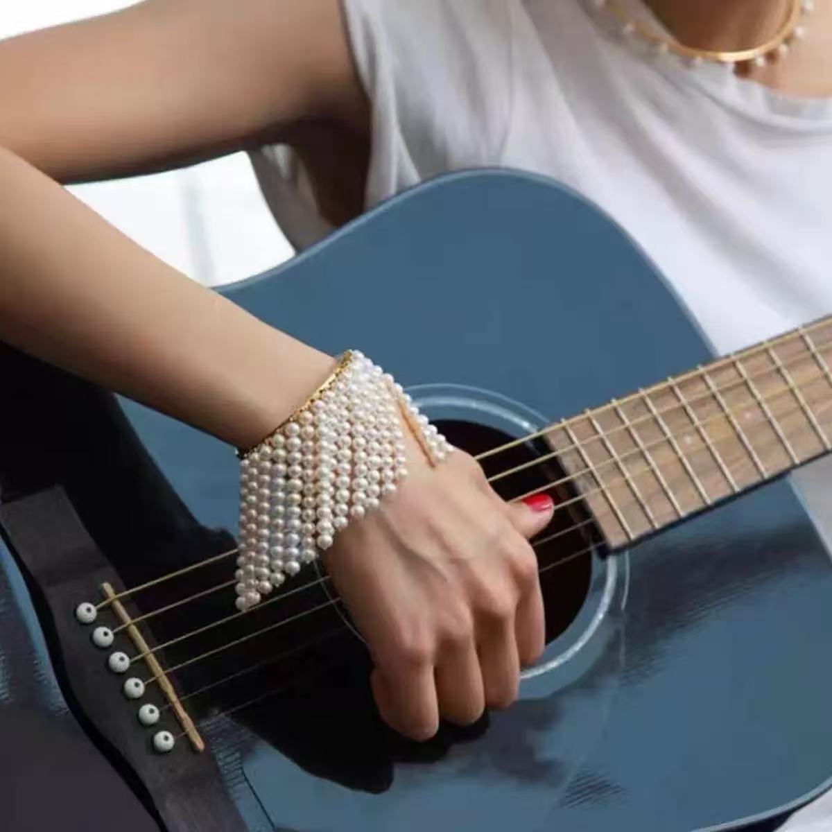 Pearl Tassel Open Cuff Bracelet in Alloy