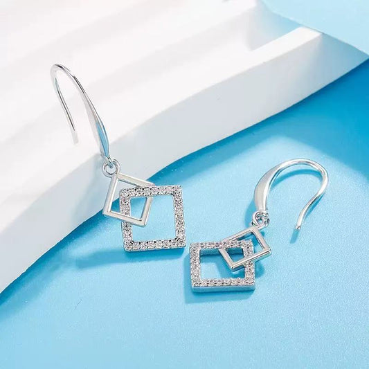 Openwork Diamond Shape Earrings in Mixed Materials