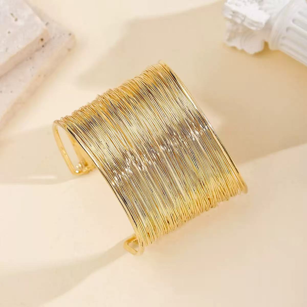 Minimal Gold-Plated Open Bangle Bracelet for Women
