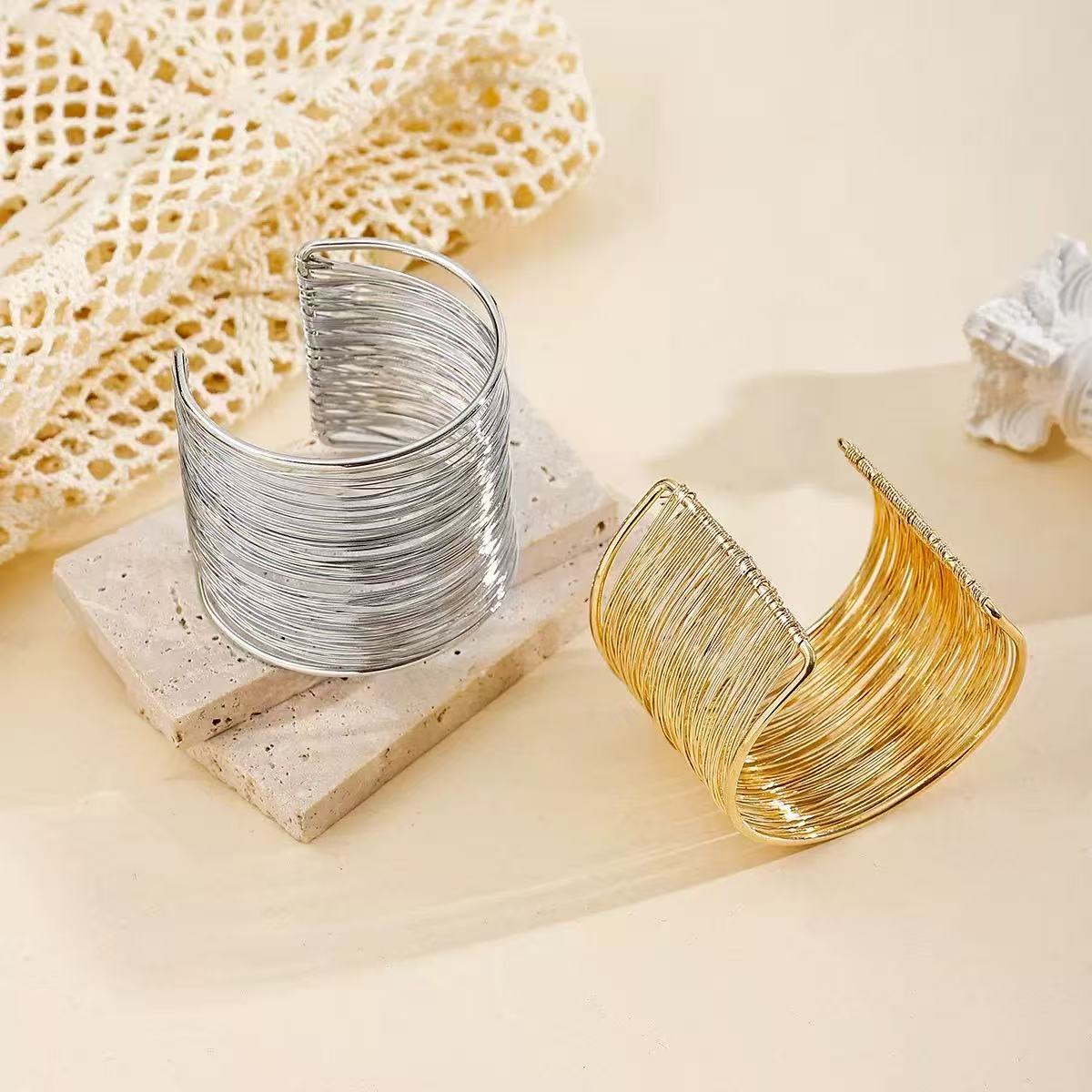 Minimal Gold-Plated Open Bangle Bracelet for Women