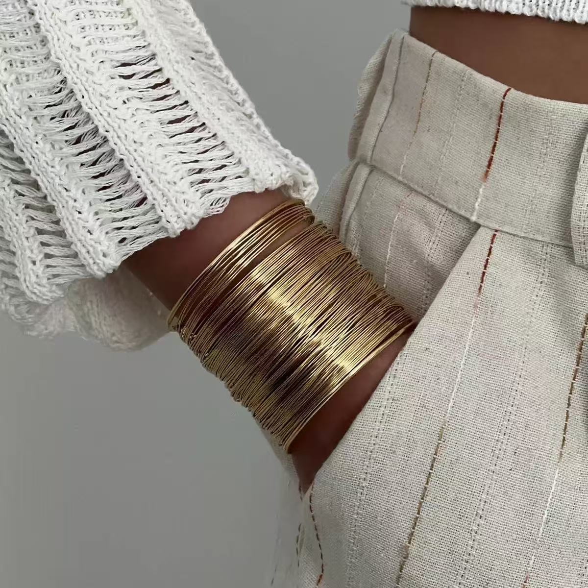 Minimal Gold-Plated Open Bangle Bracelet for Women