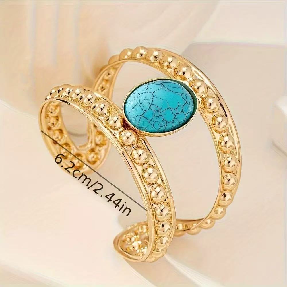 Minimal Wide Openwork Bracelet with Turquoise Tone Detail