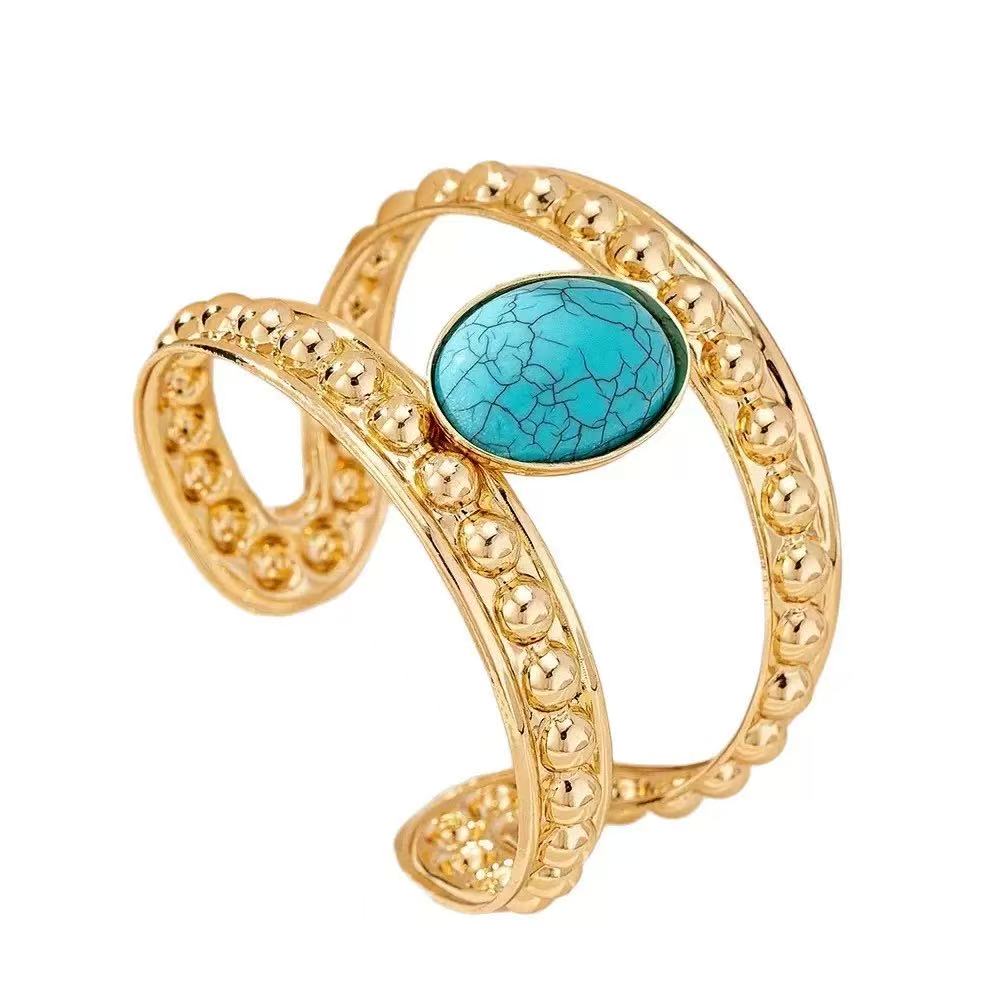 Minimal Wide Openwork Bracelet with Turquoise Tone Detail
