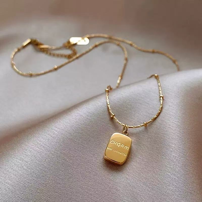 Minimal Titanium Steel Letter Pendant Necklace for Women