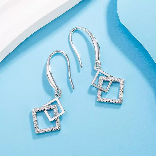 Openwork Diamond Shape Earrings in Mixed Materials