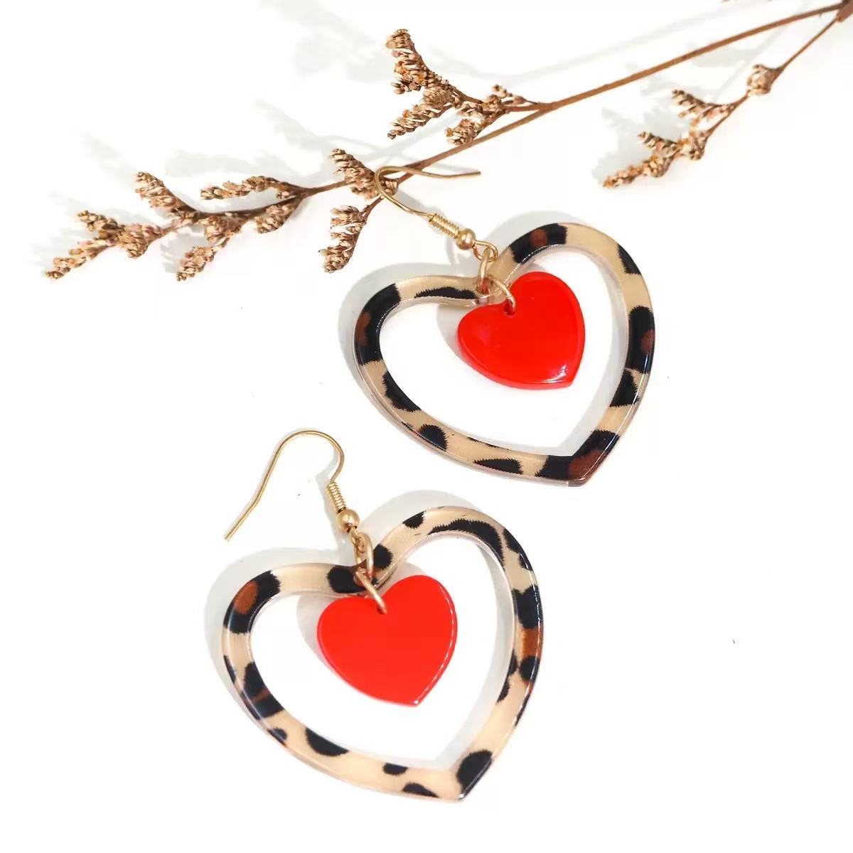 Red Hollow Heart Earrings in Acrylic with Stainless Steel Post