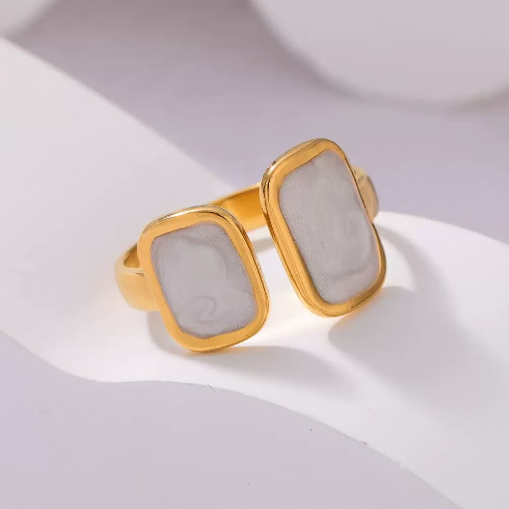 Geometric Drip Oil Open Adjustable Ring in Stainless Steel