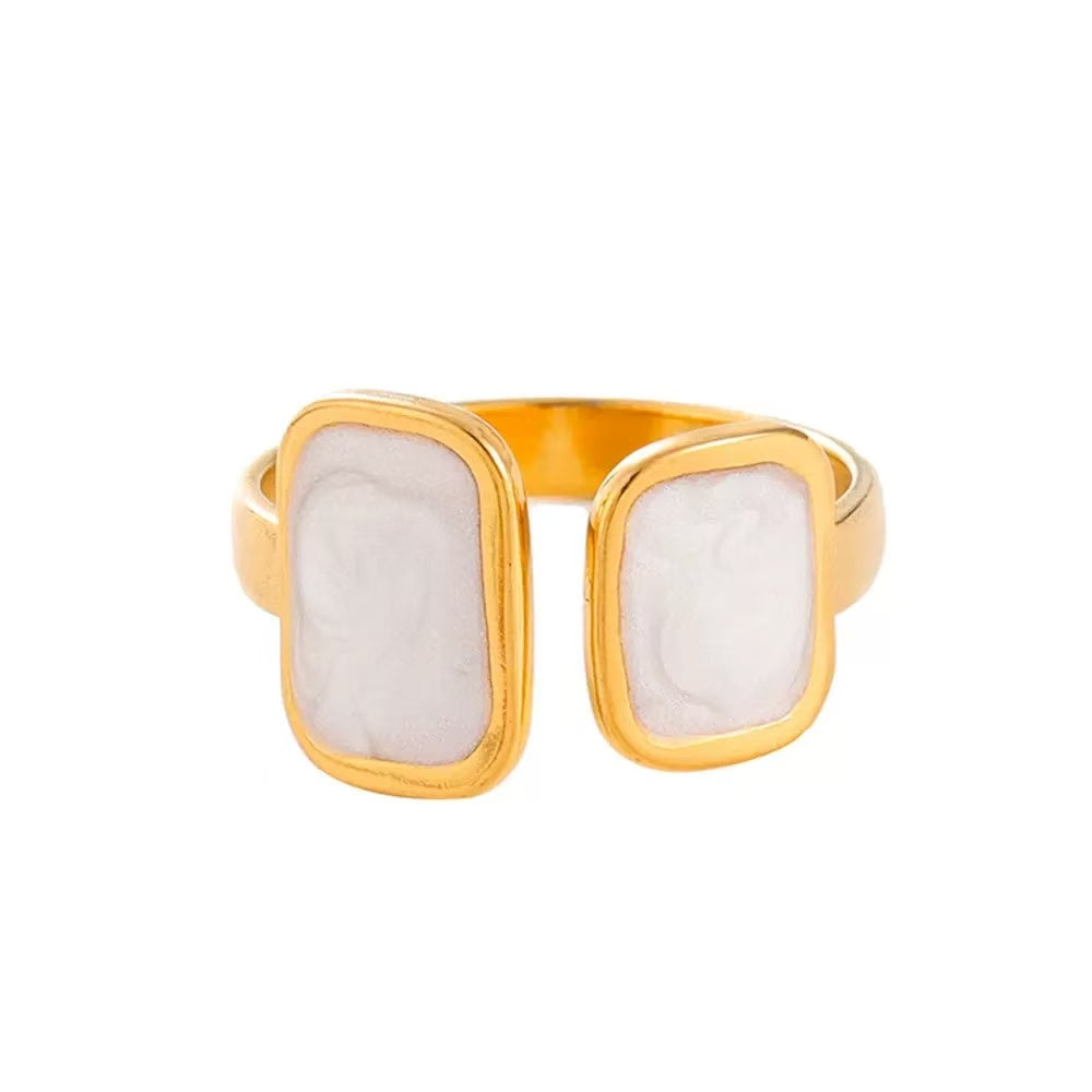 Geometric Drip Oil Open Adjustable Ring in Stainless Steel