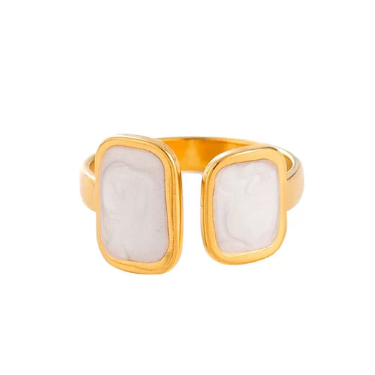 Geometric Drip Oil Open Adjustable Ring in Stainless Steel