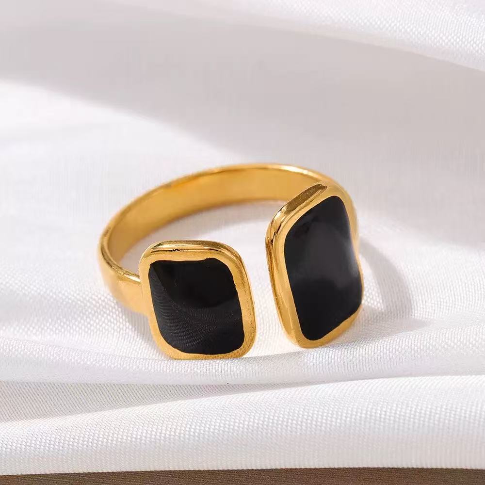 Geometric Drip Oil Open Adjustable Ring in Stainless Steel