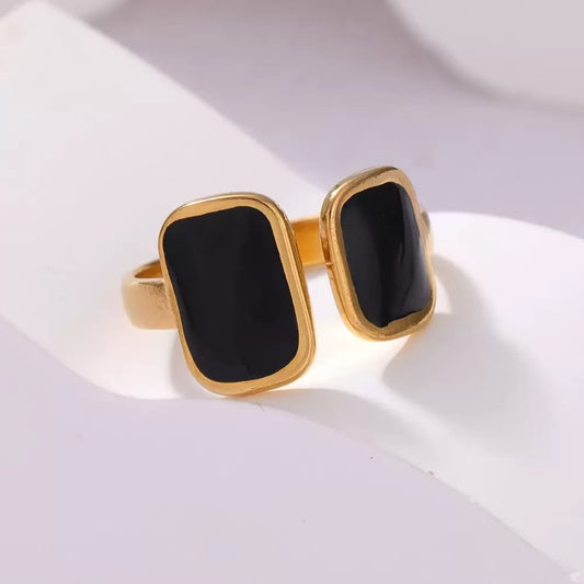 Geometric Drip Oil Open Adjustable Ring in Stainless Steel