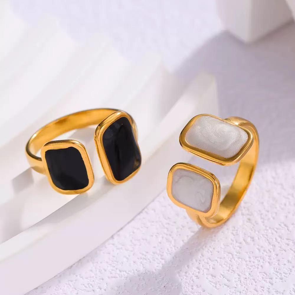 Geometric Drip Oil Open Adjustable Ring in Stainless Steel