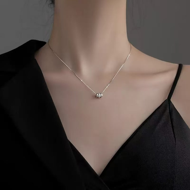 Triple Hoop Necklace with Roman Numeral Pendant in Silver-Plated Alloy