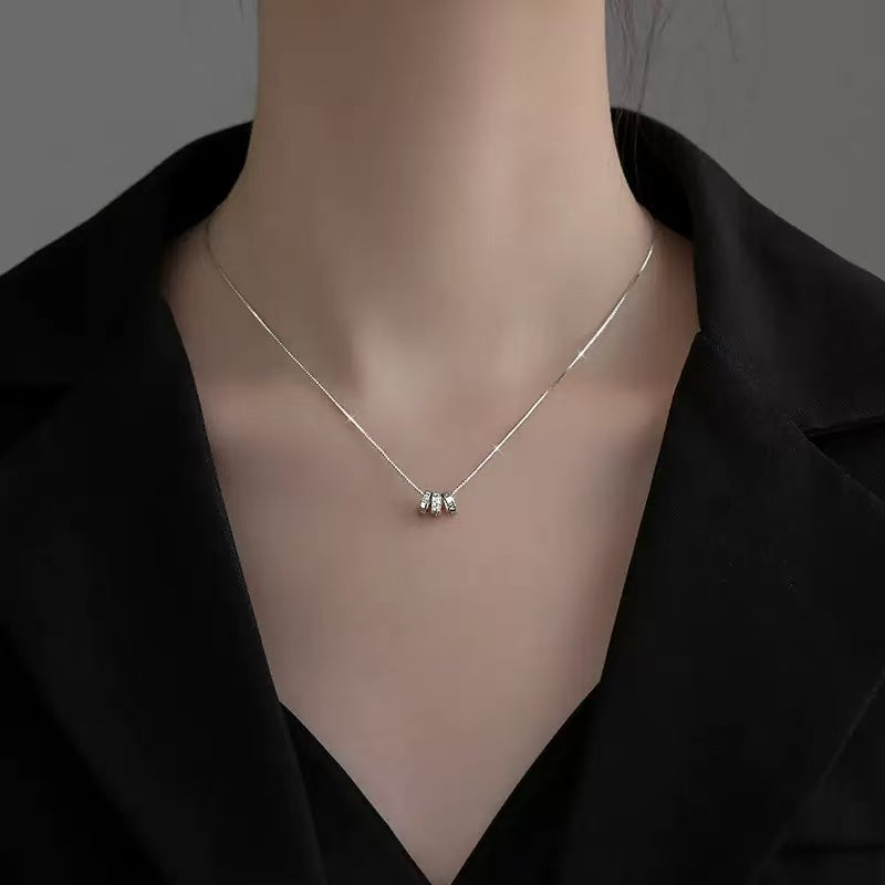Triple Hoop Necklace with Roman Numeral Pendant in Silver-Plated Alloy
