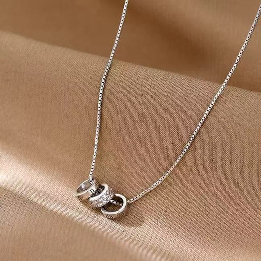 Triple Hoop Necklace with Roman Numeral Pendant in Silver-Plated Alloy