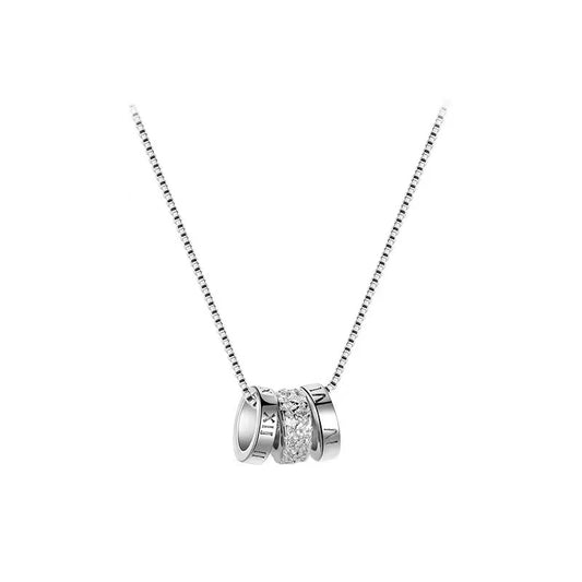 Triple Hoop Necklace with Roman Numeral Pendant in Silver-Plated Alloy